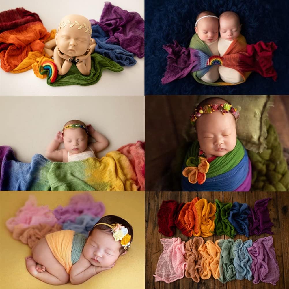 Set Coberllus Newborn Baby Photography Props Boys Girls Seven-Color Rainbow Wrap Blanket Swaddle Photo Props Posing