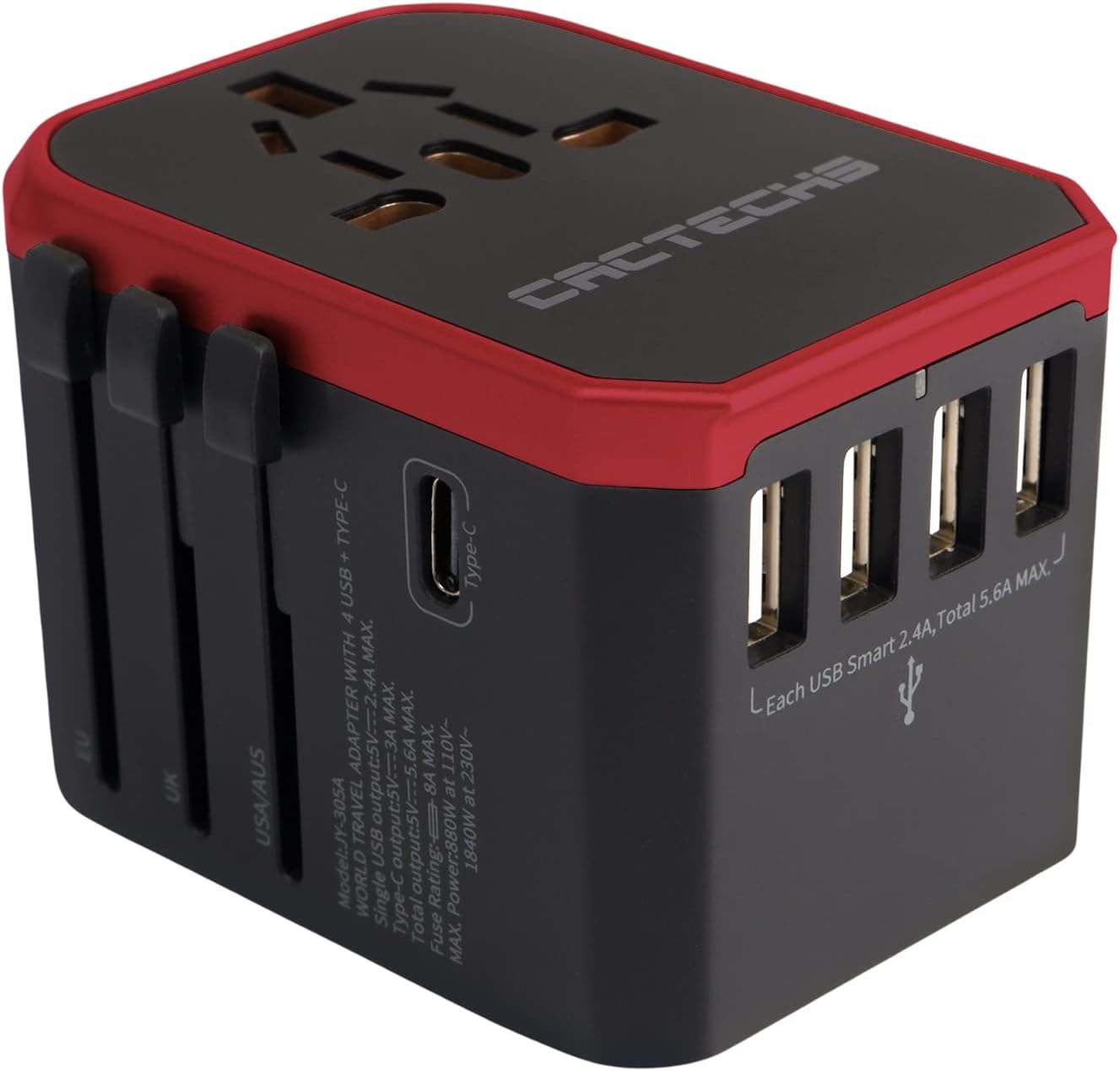 CACTECHS 4 1 International Universal Travel Adapter Worldwide USB Type C Travel Charger, EU UK European Travel Plug