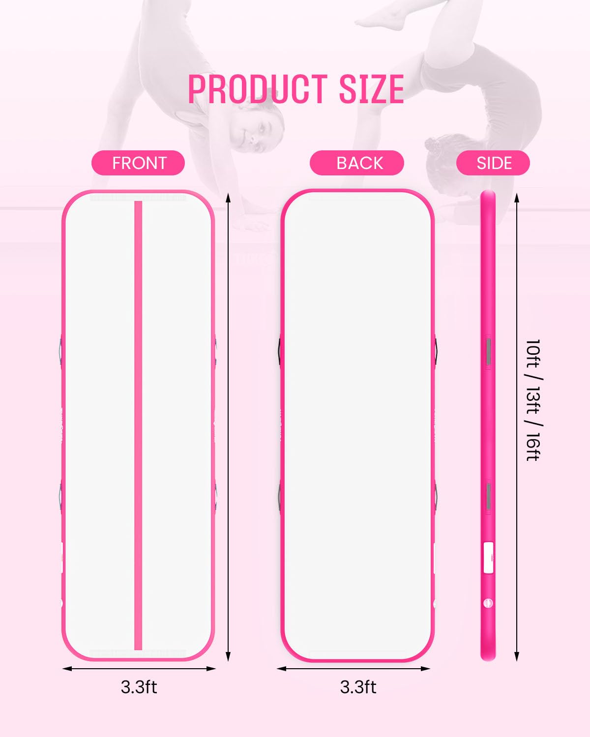 SWRORDAWN Inflatable Gymnastics Mat 13ft, 4 inches Thickness Gymnastic Mats with Electric Pump and Carry Bag for Kids Home Use Outdoor Training Yoga Cheerleading Gym Studio Backyard Park, Pink