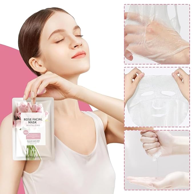 15 Sheets Face Masks Skincare, Rose Pink Hydrating Facial Masks for Women Skin Care, Deeping Moisturizing Facial Sheet Mask, Bulk Face Mask Suitable for Sensitive Skin