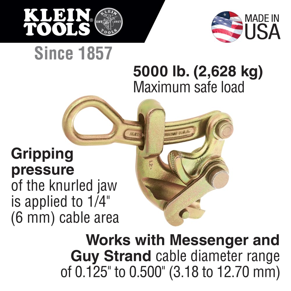 Klein Tools 1604-20 Haven's Grip for Messenger and Guy Strand Cable, Gold, 0.125-Inch to 0.50-Inch Cable Diameter Standard