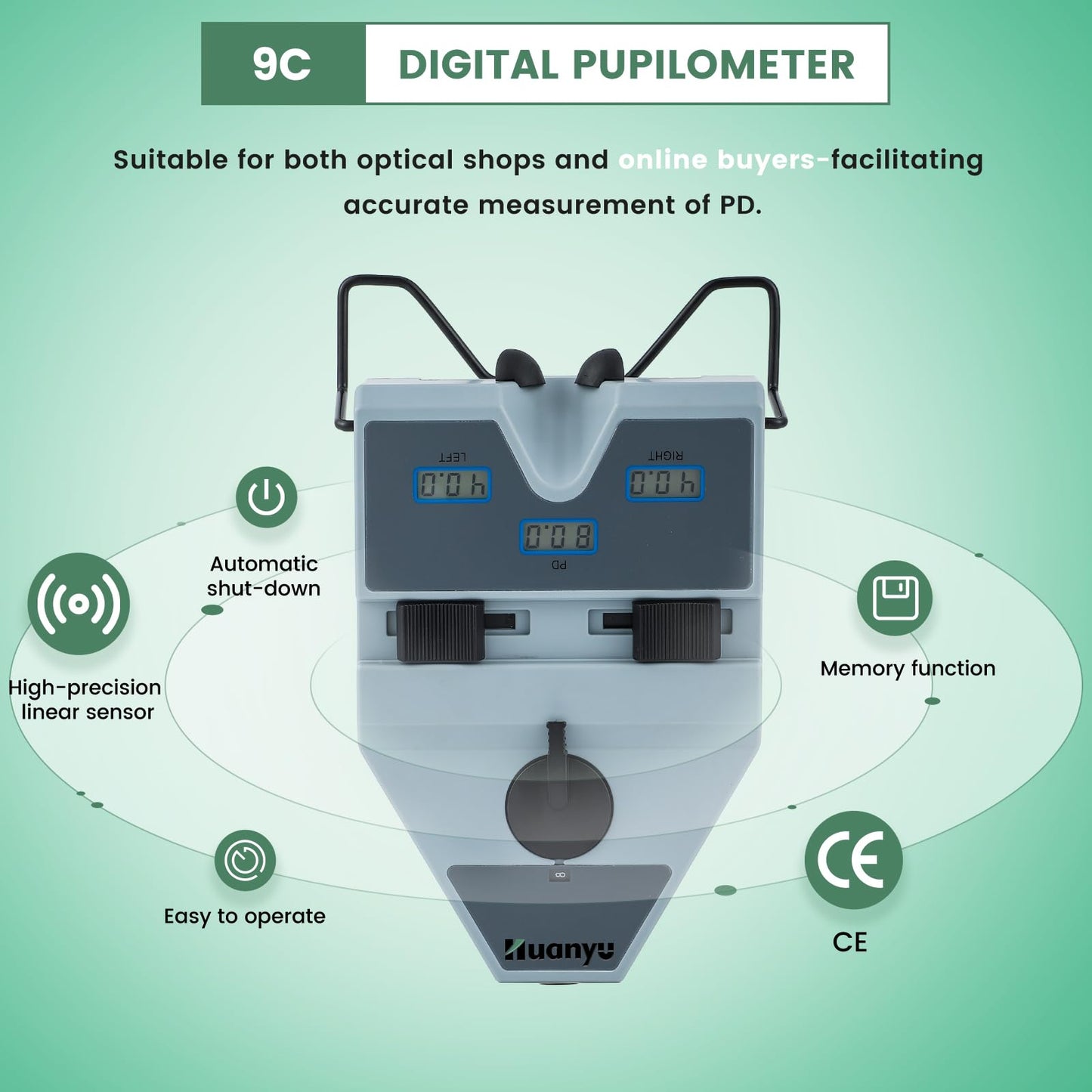Huanyu Digital Pupilometer Optical PD Meter Pupil Distance Meter Measuring Tool (LY-9C) and Huanyu Frame Warmer 158-286℉ Eyeglass Frame Heater 600W Bundle