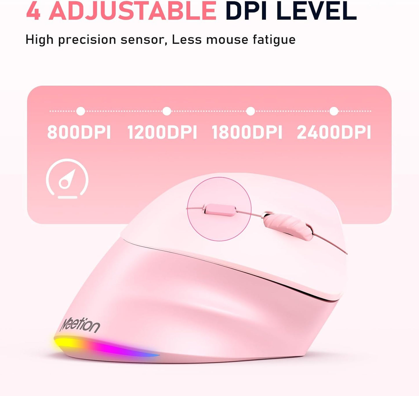 MEETION Bluetooth(5.2 3.0) 4 Ergonomic Mouse Wireless, Vertical Mouse RGB Backlit, Rechargeable Mice for + USB-A