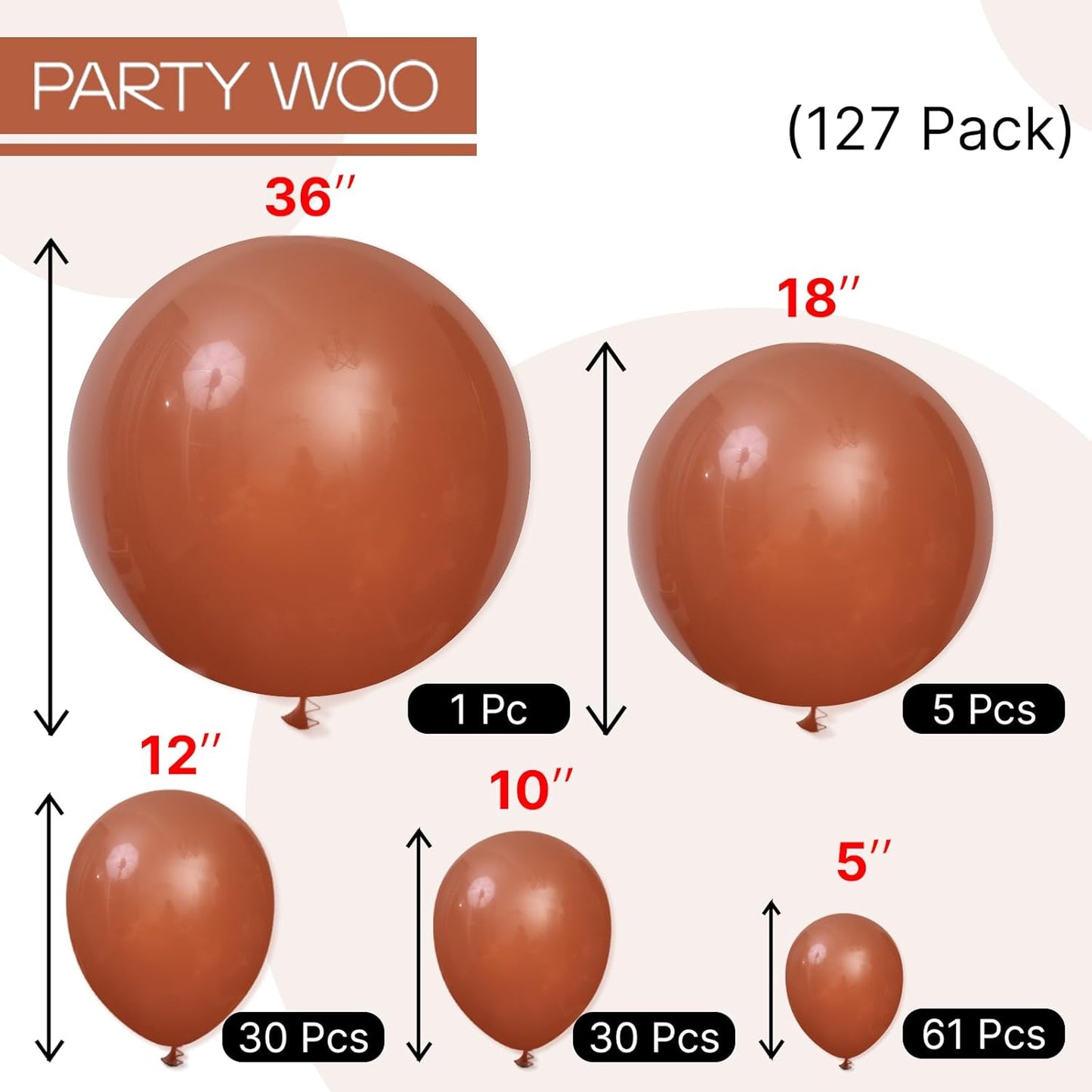 PartyWoo Dark Brown Balloon Arch Kit - 127pcs in Various Sizes for Birthday & Baby Shower Decor