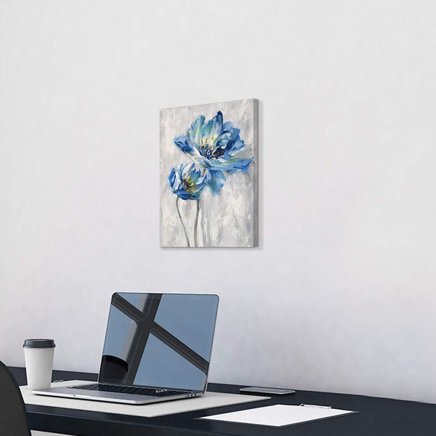 Blue Flowers Pictures Wall Art: Abstract Floral Artwork Wall Decor Print on Canvas (36"x24")