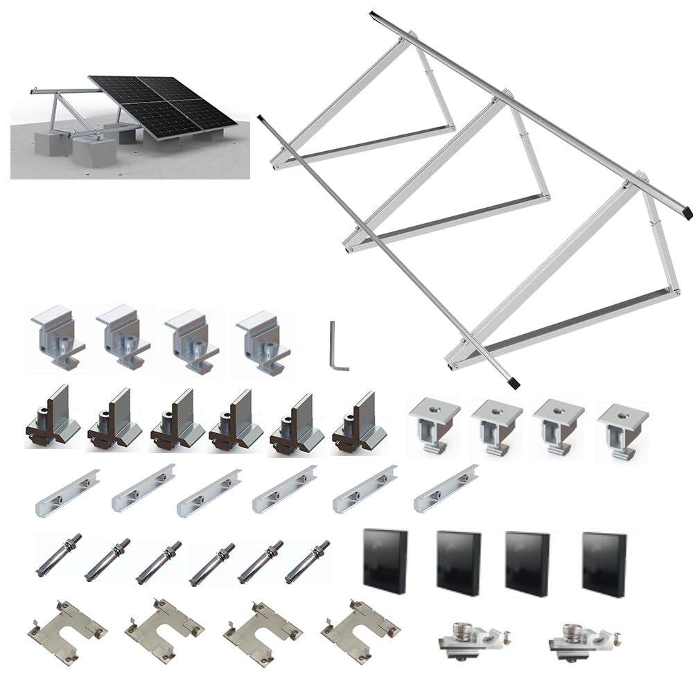 CMYYANGLIN Solar Panel Mounting Brackets Kit System Adjustable 30º~45º Aluminum Alloy Tilt Ground Mounted Bracket Rust Free Sturdy for 1-4pcs Solar Panels