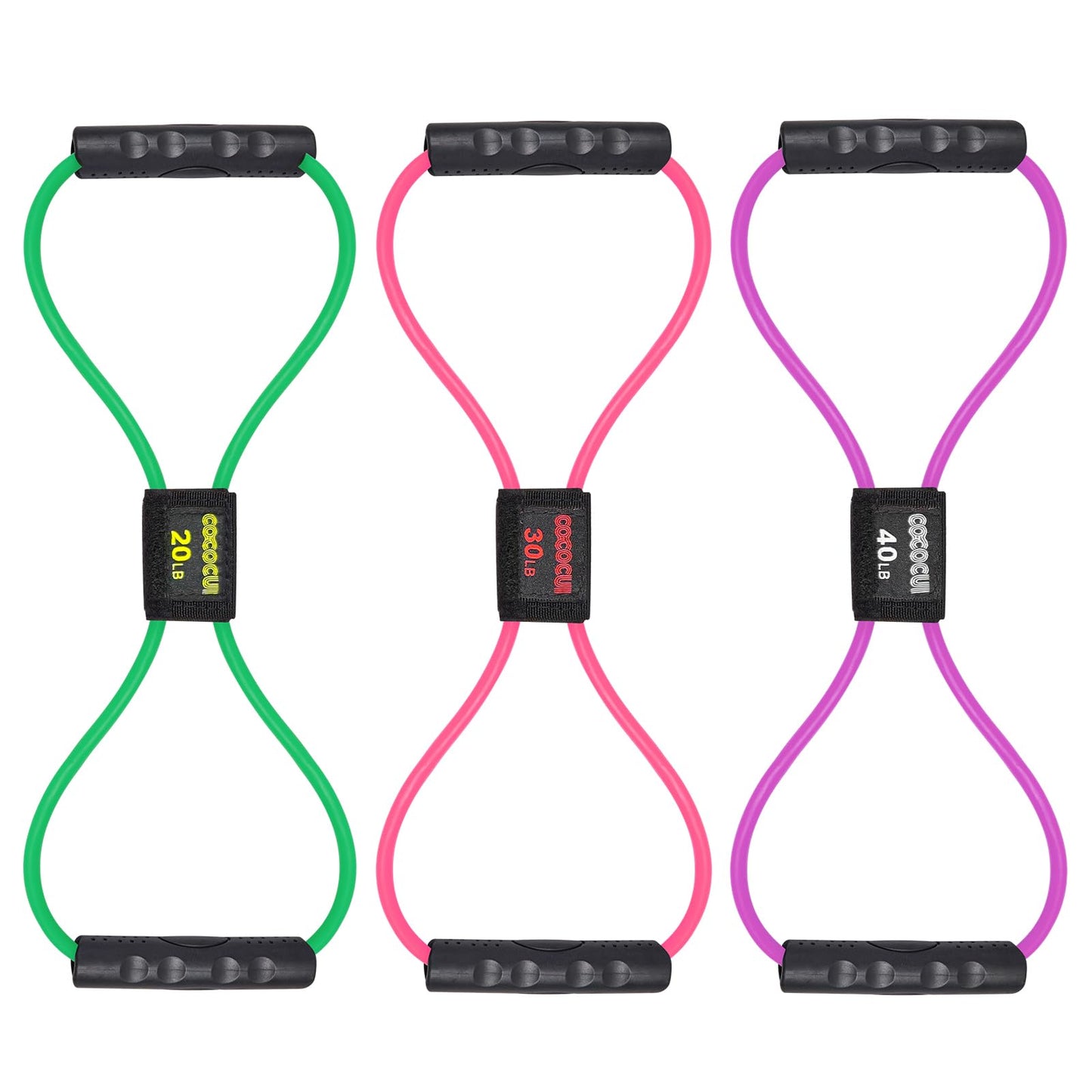 Figure 8 Resistance Bands with Handles for Women Men, Exercise Bands for Back, 8 Shaped Resistance Bands for Arms, Shoulder, Leg Stretching, Physical Therapy, Yoga, Pilates, Home Gym Workout Equipment