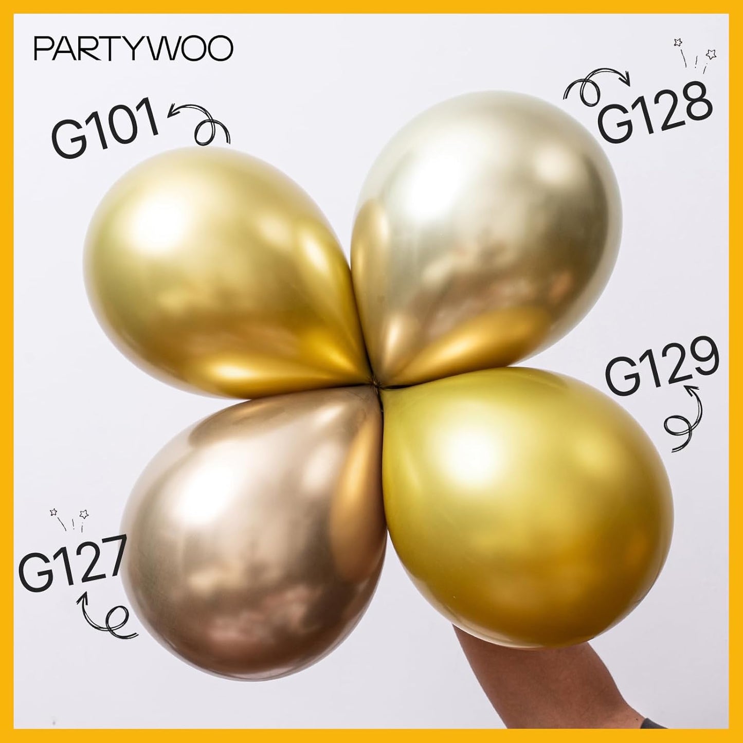 PartyWoo White & Gold Balloons - 140-Piece Pack in Various Sizes for Birthday & Party Decorations