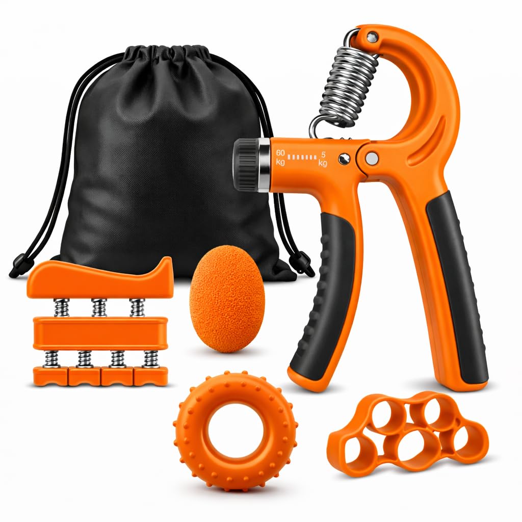 Grip Strength Trainer Kit 5 Pack Adjustable Hand Gripper Set (5–60kg), Forearm Strengthener, Finger Exerciser, Wrist Trainer with Exercise Guide for Fitness, Climbing, Sports & Daily Training