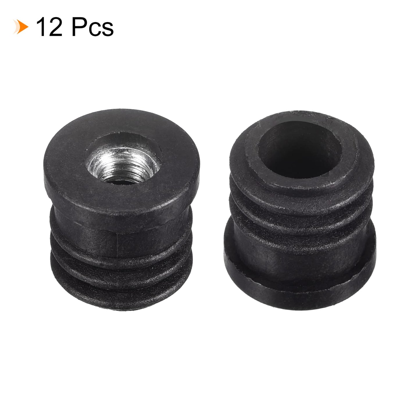 uxcell 12Pcs Black Plastic Round Inserts for 15mm/0.59" ID Round Tube, M6 Thread, Furniture Leg Plugs