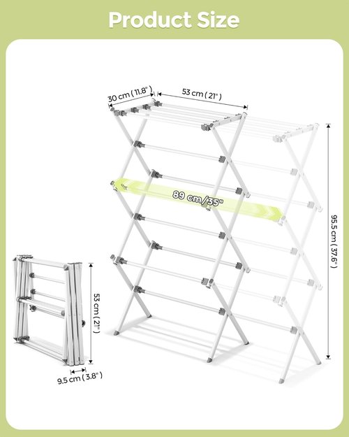 APEXCHASER Drying Rack - 3-Tier Collapsible Metal Clothes Airer for Indoor/Outdoor Use | White