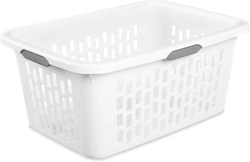Large Plastic Laundry Basket - 4 Comfort Grip Handles, 2 Bushel Capacity, White