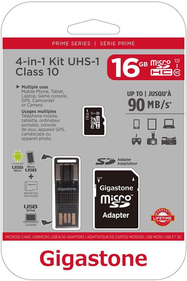 Gigastone GS-4IN1600X16GB-R 4-in-1 (16GB) Prime Series MicroSD Card Kit
