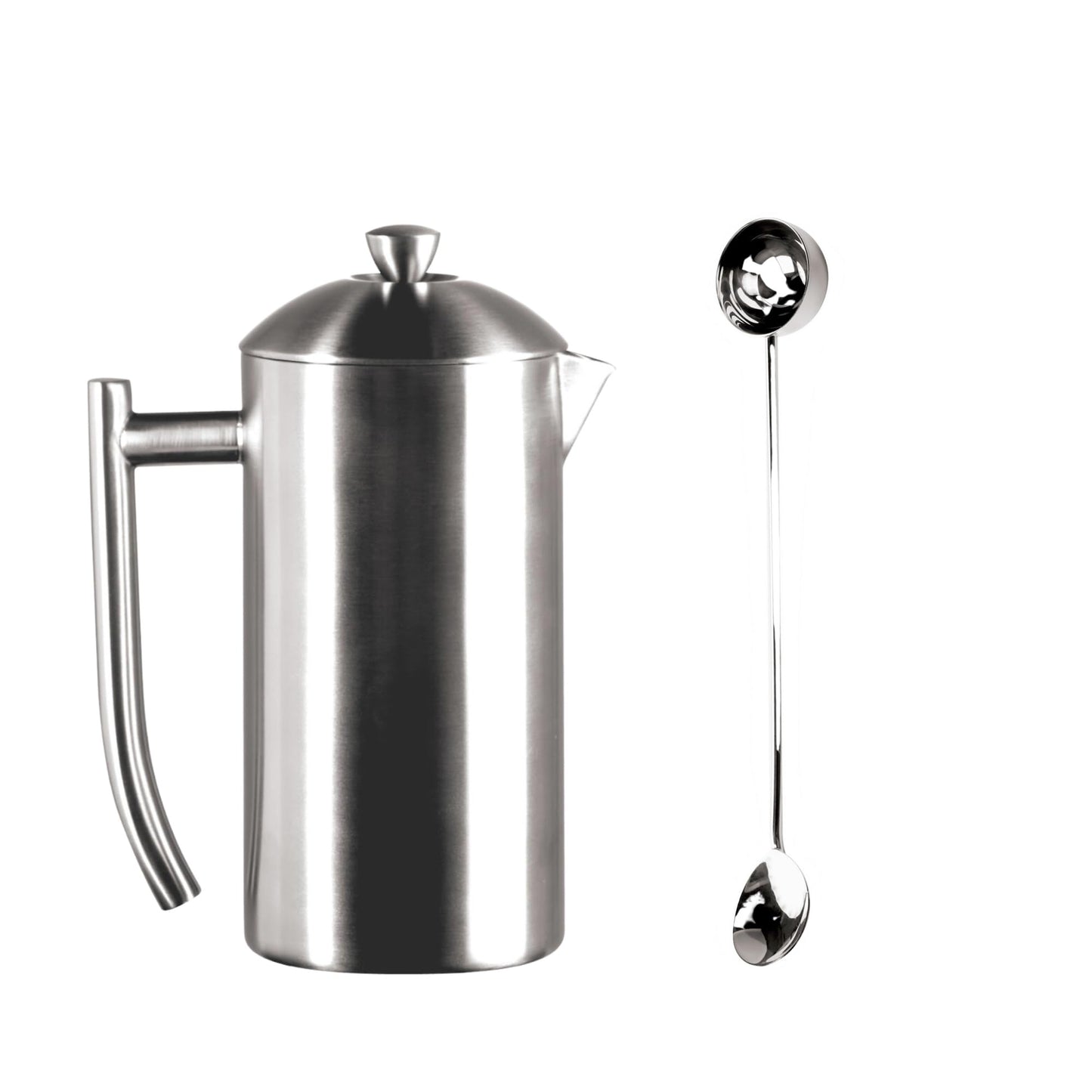 Frieling Double-Walled Stainless-Steel French Press Coffee Maker, Brushed, 44 Ounces Plus 18/10 Stainless Steel Coffee Scoop/Stirrer, 2 TBLS
