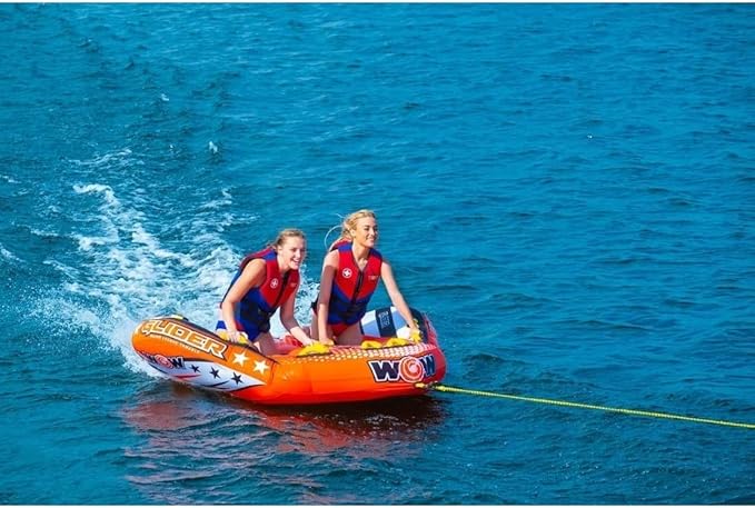 WOW Sports - Glider Inflatable Towable Tube w/ Flex Seating - 1 - 2 Riders - Perfect For Kids & Adults - Soft Top Deck Tube - Boating Accessory
