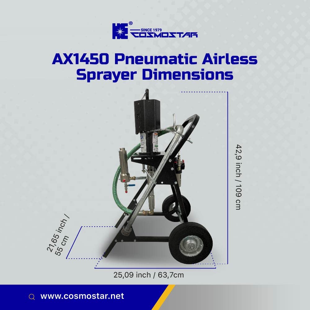 Cosmostar AX1450 23:1 Pneumatic Airless Sprayer, Airless Paint Sprays, Cart Mount Set with Airless Spray Gun, Spray Tips and High Pressure Paint Hose.…