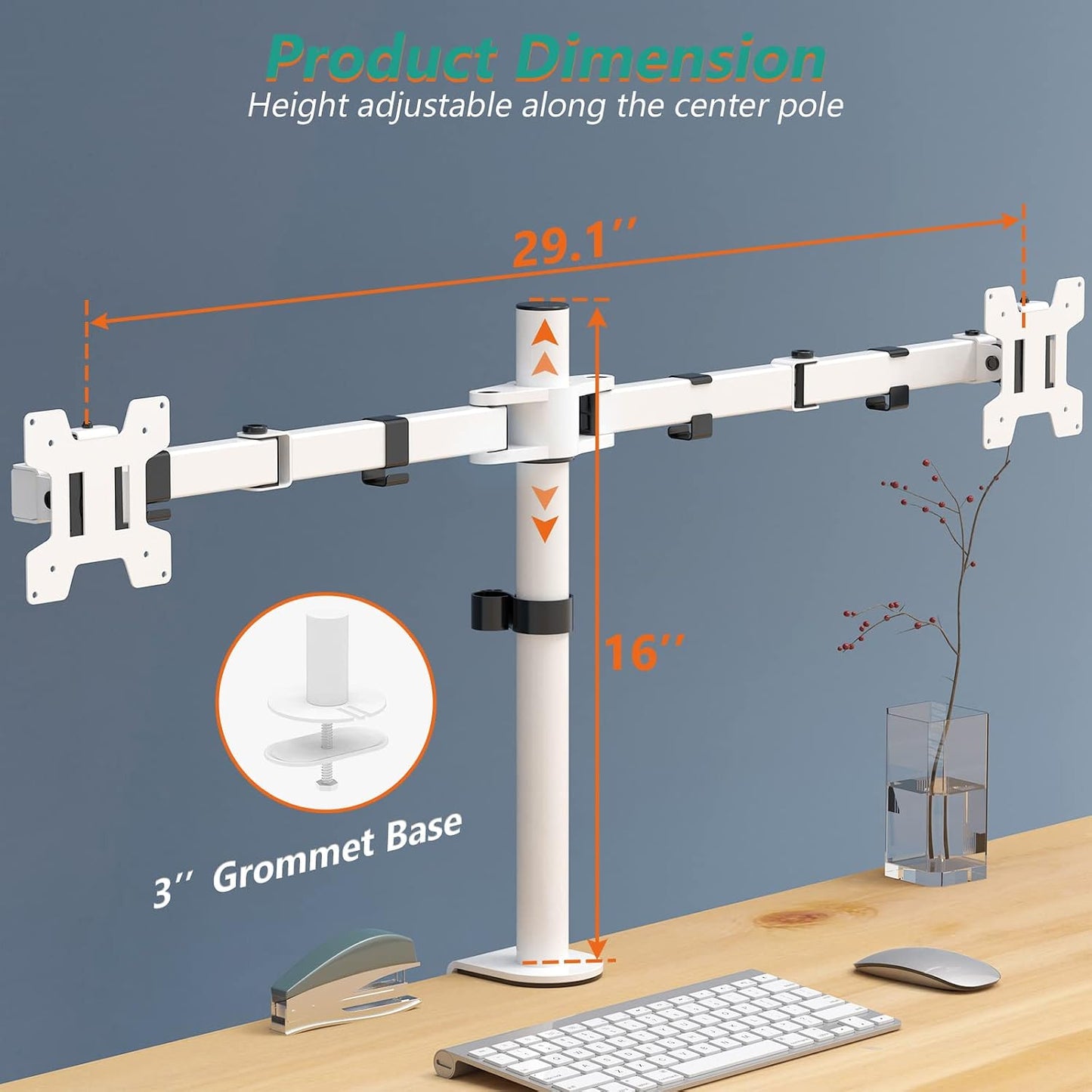 WALI 2 27 inch, 22 lbs. (M002-W), Mount Stand Fits Screens up to Weight Capacity per Arm White