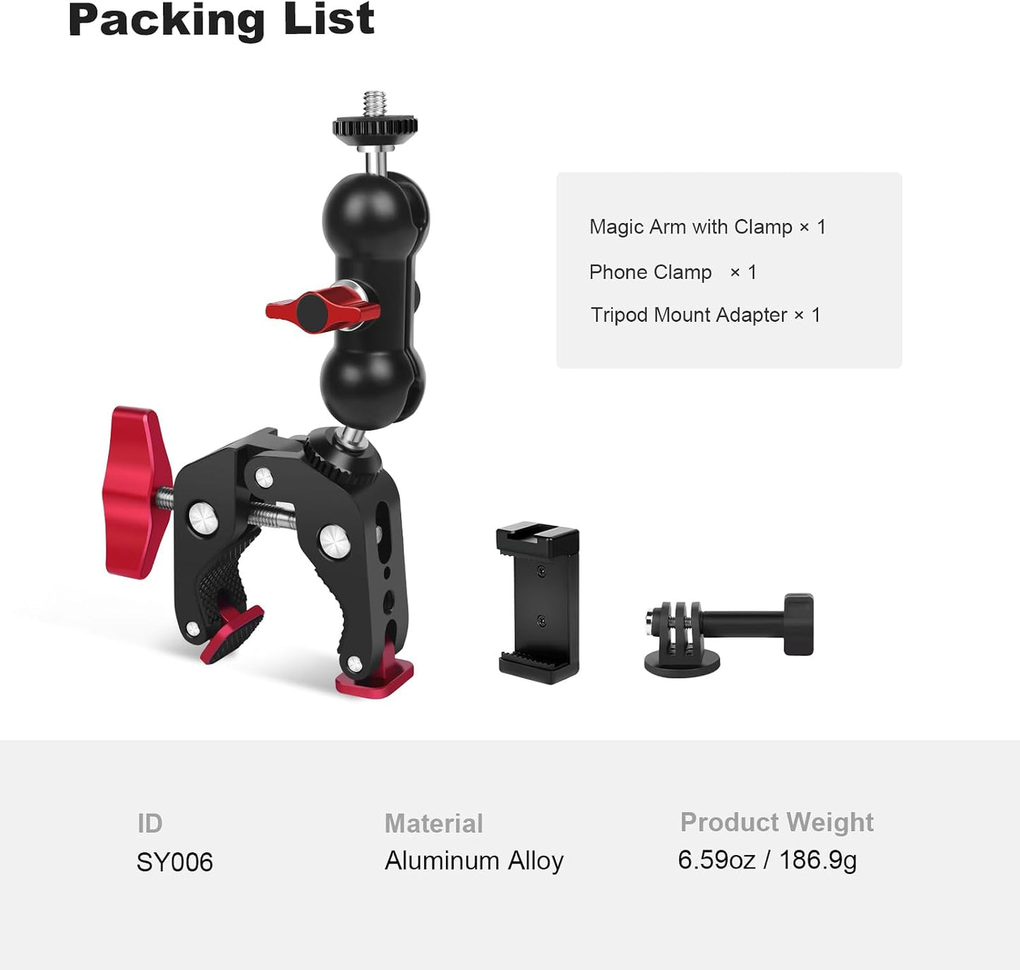 Mechrig (SY006) Super Clamp with Dual Ballhead Magic Arm, Aluminum Camera Clamp Mount Kit for DSLR Action