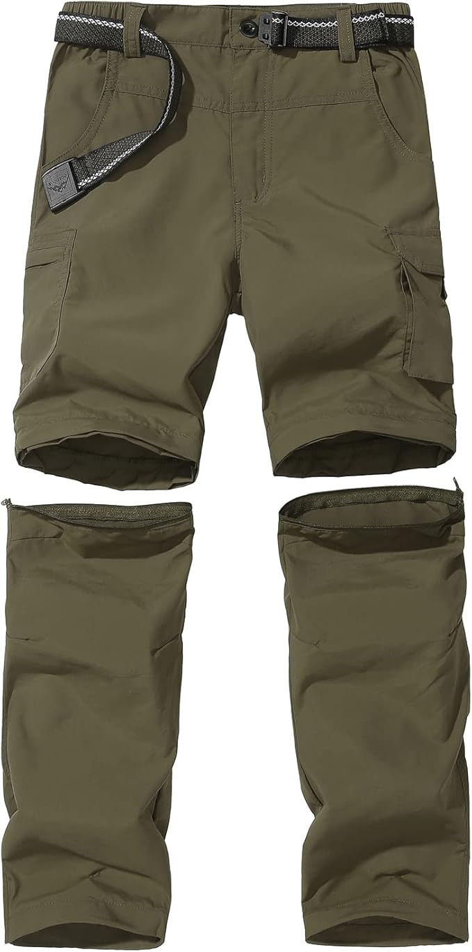Boy’s Convertible Hiking Pants Lightweight Quick Dry Zip Off Pants for Kids Youth Outdoor UPF 50+ Casual Cargo Trousers