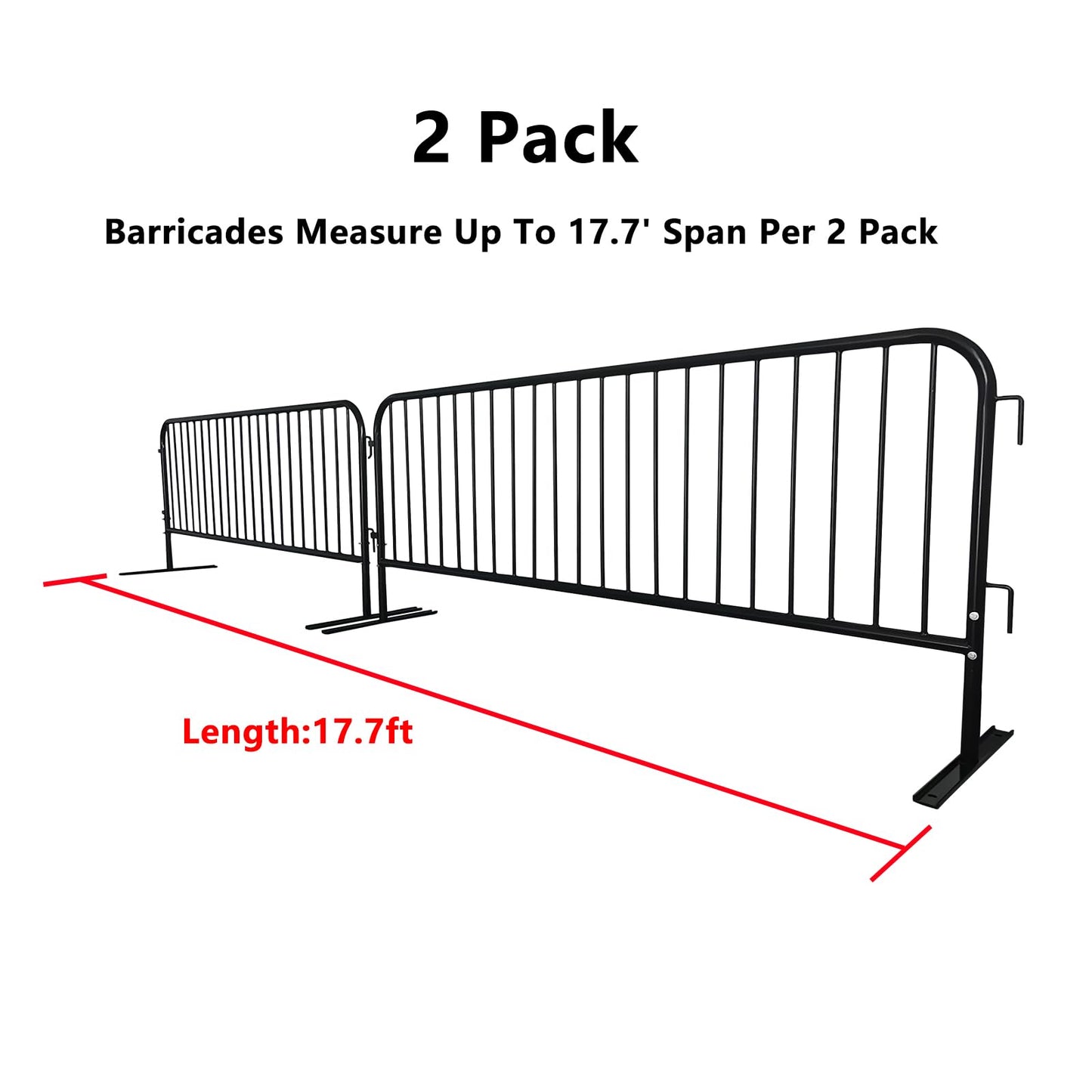 ZUVELLO 2 Pack 8.5 Ft Steel Crowd Control Heavy Duty Interlocking Steel Safety Barriers Barricade Fence Frame Guard for Events Road Traffic Control, Black