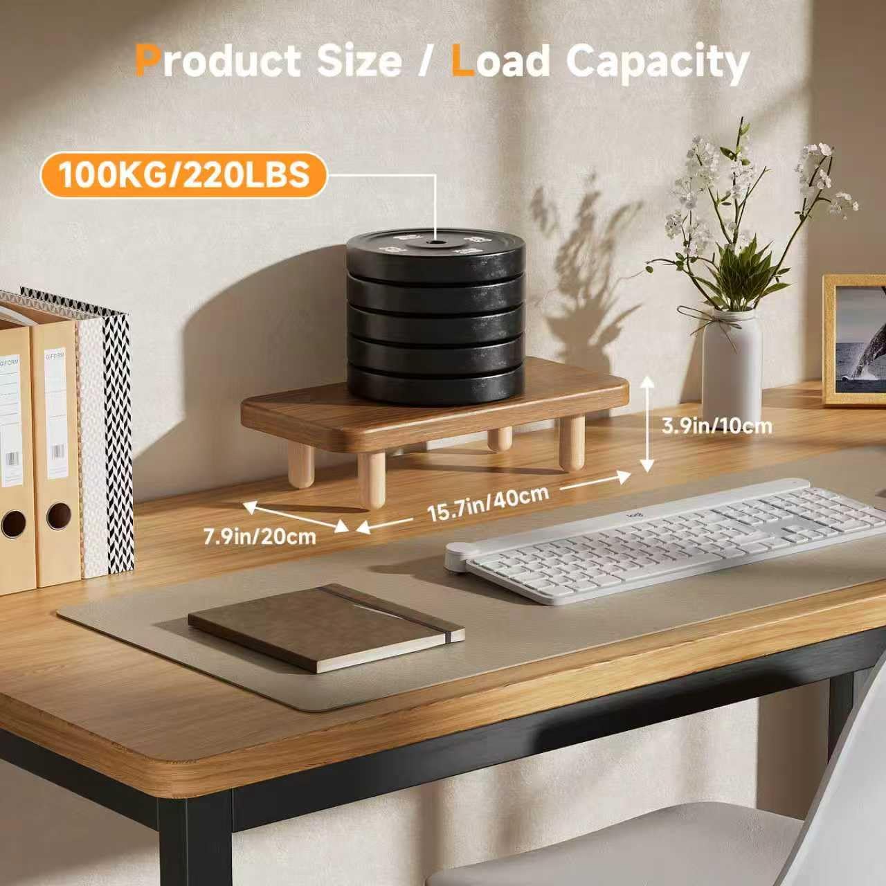 16Inch Monitor Stand Riser, Wood Desk Organizer with Monitor Stand & Storage Computer Monitor and Laptop Riser