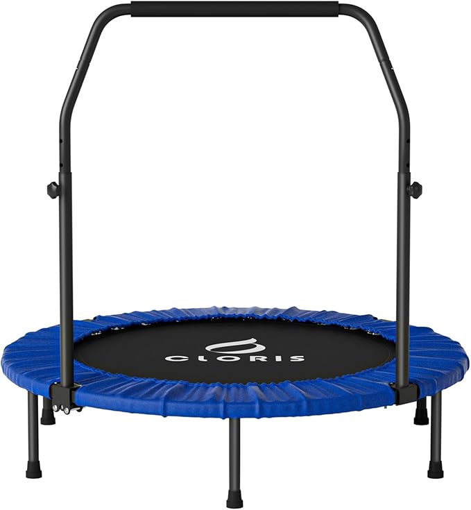 CLORIS 40in Folding Trampoline Mini Trampoline Rebounder Trampoline for Adults Fitness Trampoline with Adjustable Foam Handle, with safty Padded Cover Best Gift.
