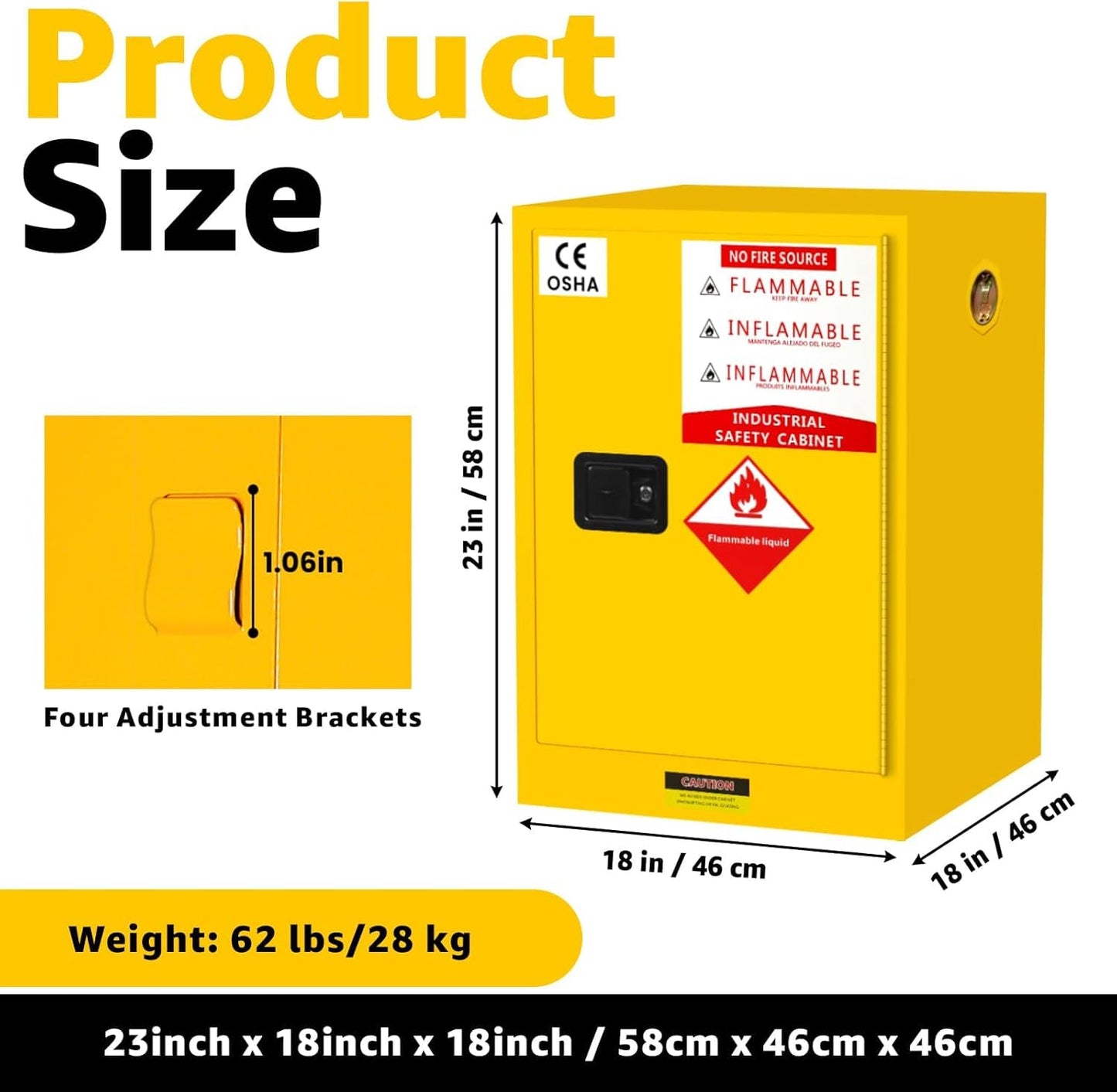 YTOXEO 16 Gallon Flammable Storage Cabinet, 23.5" H x 18.11" W x 18.11" D Thickened Galvanized Steel Flammable Safety Cabinet, Fire Safety with Adjustable Shelf, for Industrial and Home Use