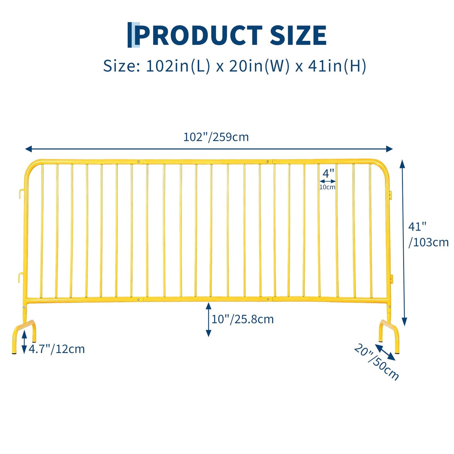 Garvee Interlocking Steel Barricade, 8.5 Ft. Heavy Duty Galvanized Metal Barricade, Interlocking Steel Road Barriers with with Bridge Feet Base, for Crowd Control Event Fencing Indoor/Outdoor, Yellow