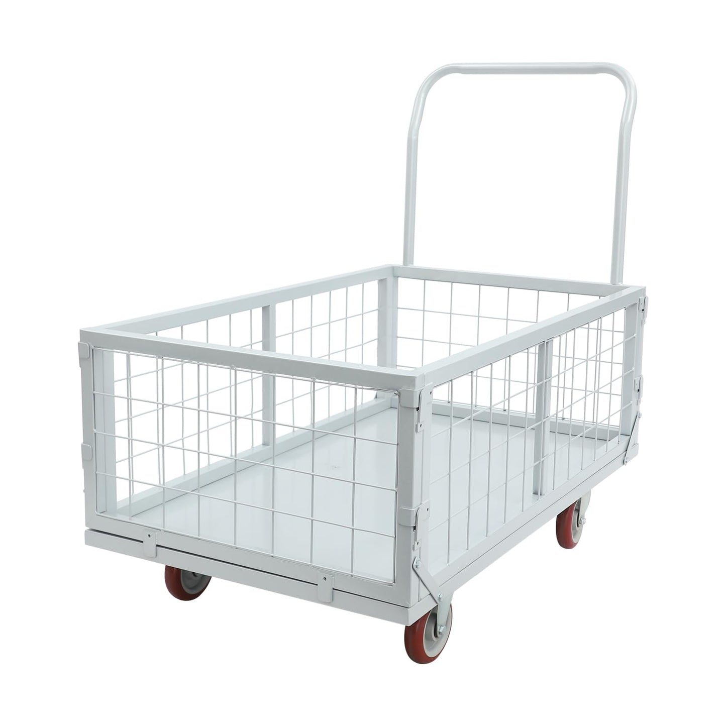 banborba Platform Truck Cart with Cage, 4-in-1 Heavy Duty Flatbed Cart, 2200lbs Capacity Hand Truck, Multi-Purpose Push Cart Dolly with 7" Casters for Groceries, Garage, Warehouse