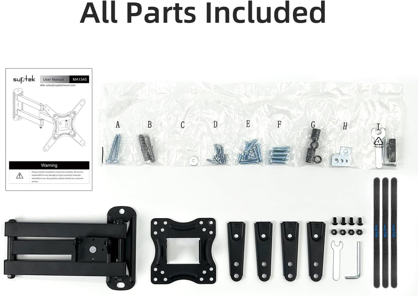 suptek 13-42 Inch 200x200mm 44lbs, MA1345 Full Motion TV Monitor Wall Mount for Most LED LCD Flat Curved Screen TVs