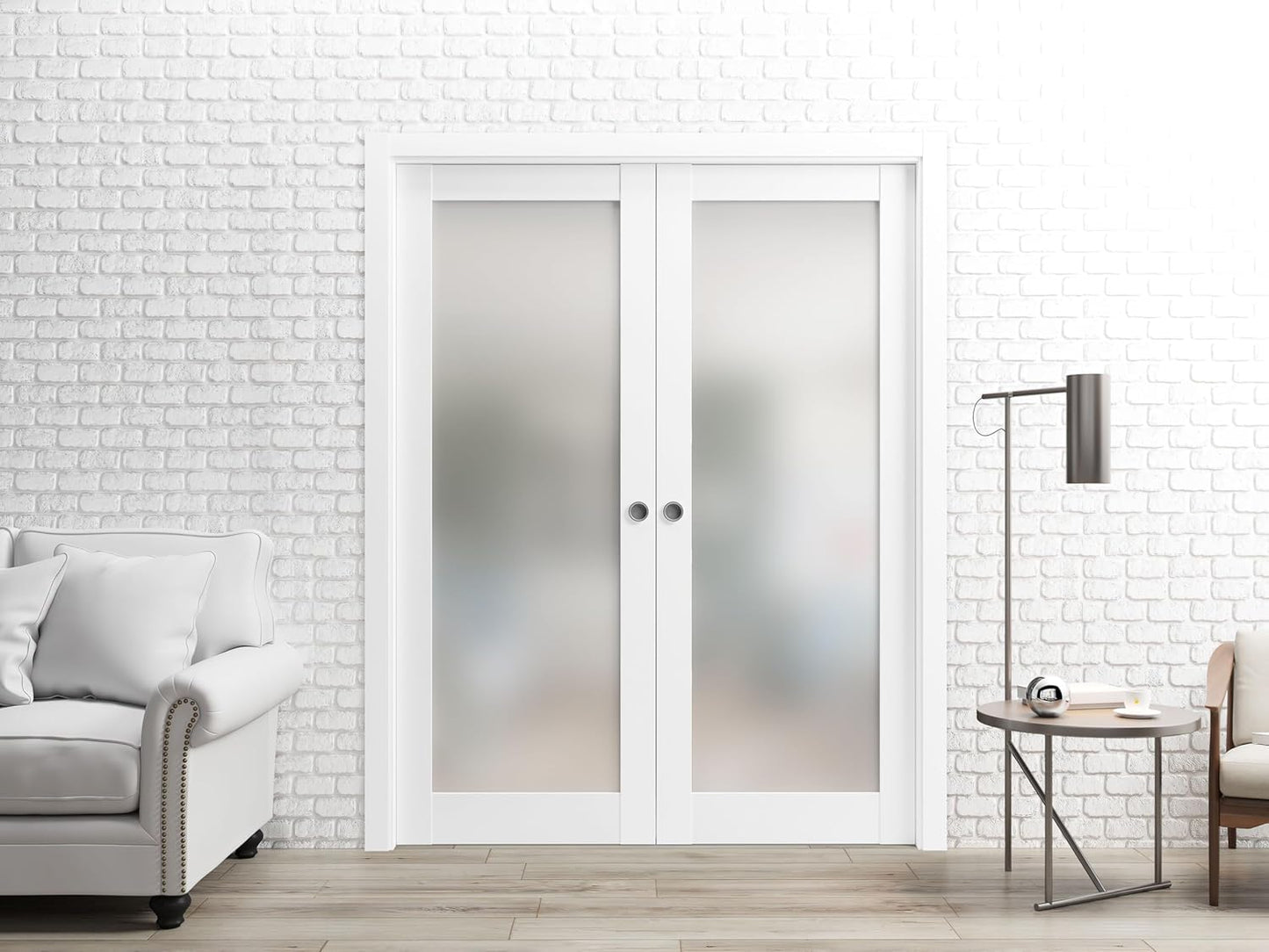 Frosted Lite Glass Door Panel Slab 30 x 80 | Planum 2102 White Silk | Use as Barn Pocket Sliding Closet | Wood Core Interior Door