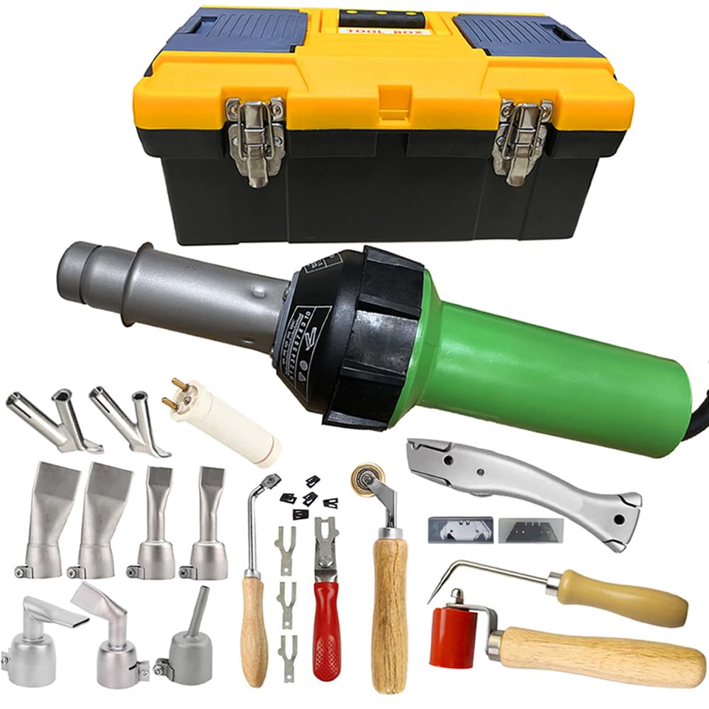 1600W Hot Air Plastic Welder Welding Gun Plastic Repair Welder Kit, 4 Flat Welding Nozzles, Various Welding Flooring Accessories Floor Tool Set