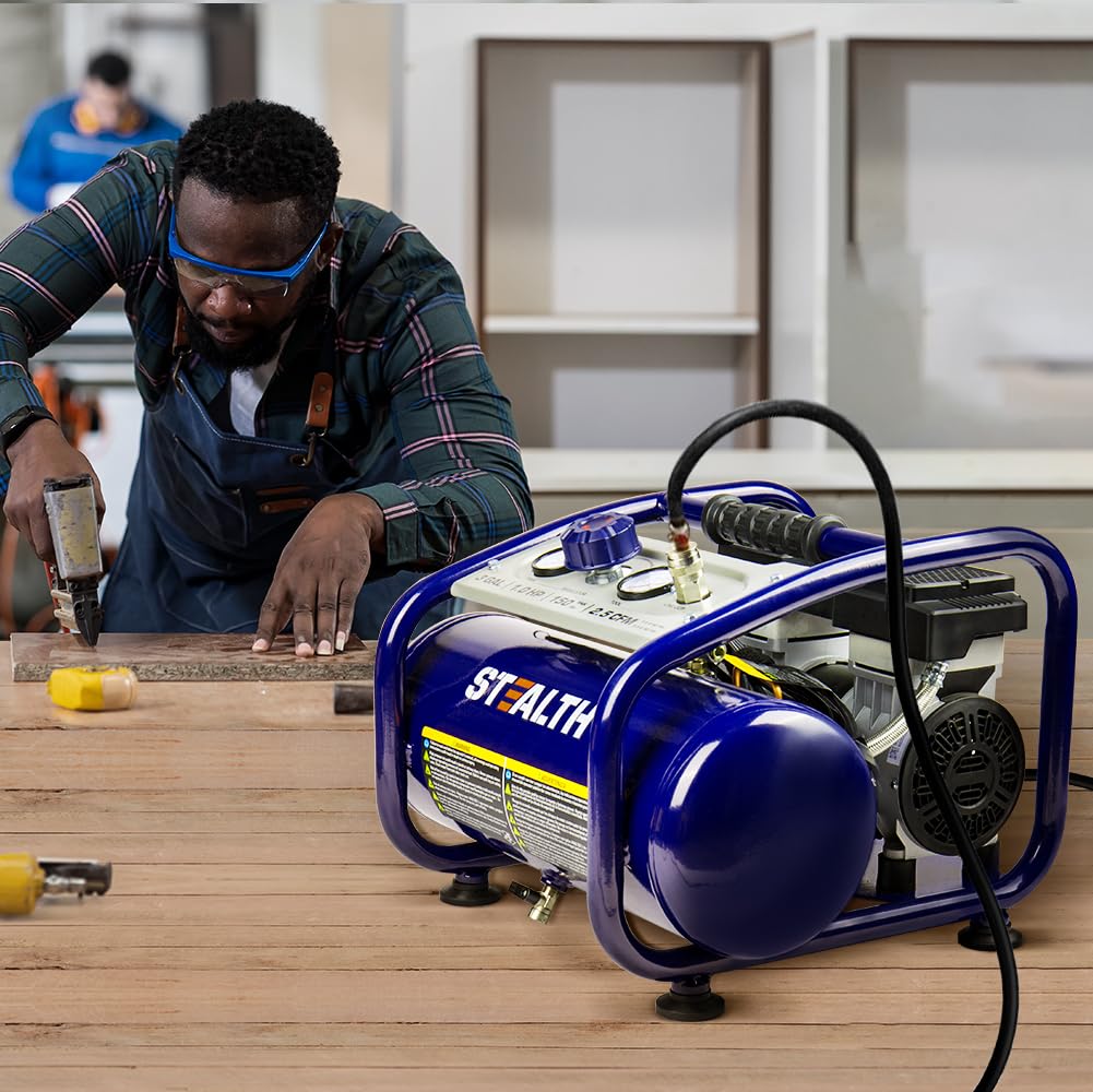 Stealth Air Compressor 2 Gallon, 3/4 HP Oil-Free Compressor, Less than 60dB Ultra Quiet Electric Air Compressor,Max 125 PSI Pressure for Tire Inflation,Nailing,Home DIY Project(SAQ-1234)
