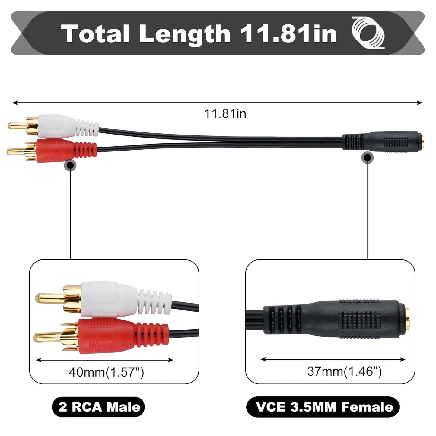 EZYUMM 3.5mm 2 (1ft), MP3, Female to RCA Splitter Male Stereo Audio Y Cable Gold Plated Adapter with OFC Conductor
