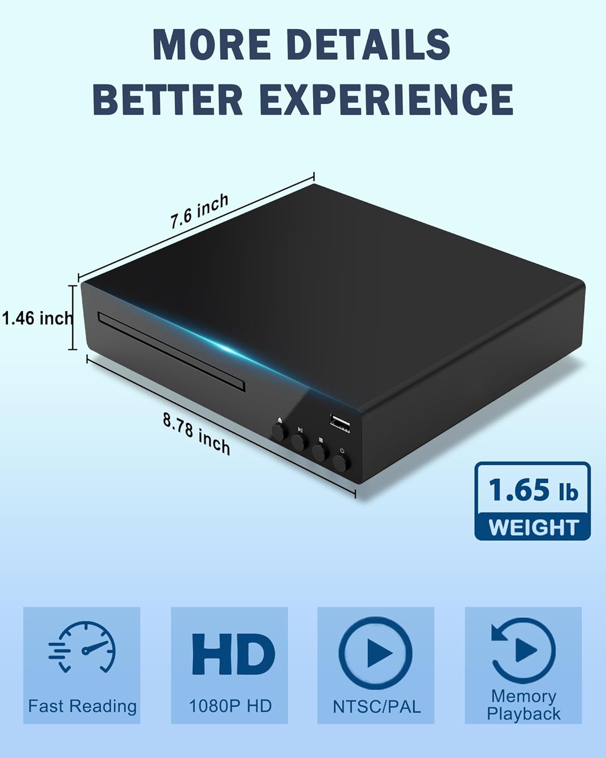 SHIWAKOTO 1080P DVD Players for TV with HDMI, All Region Free DVD Player for Smart TV, HDMI and RCA Cables & Remote