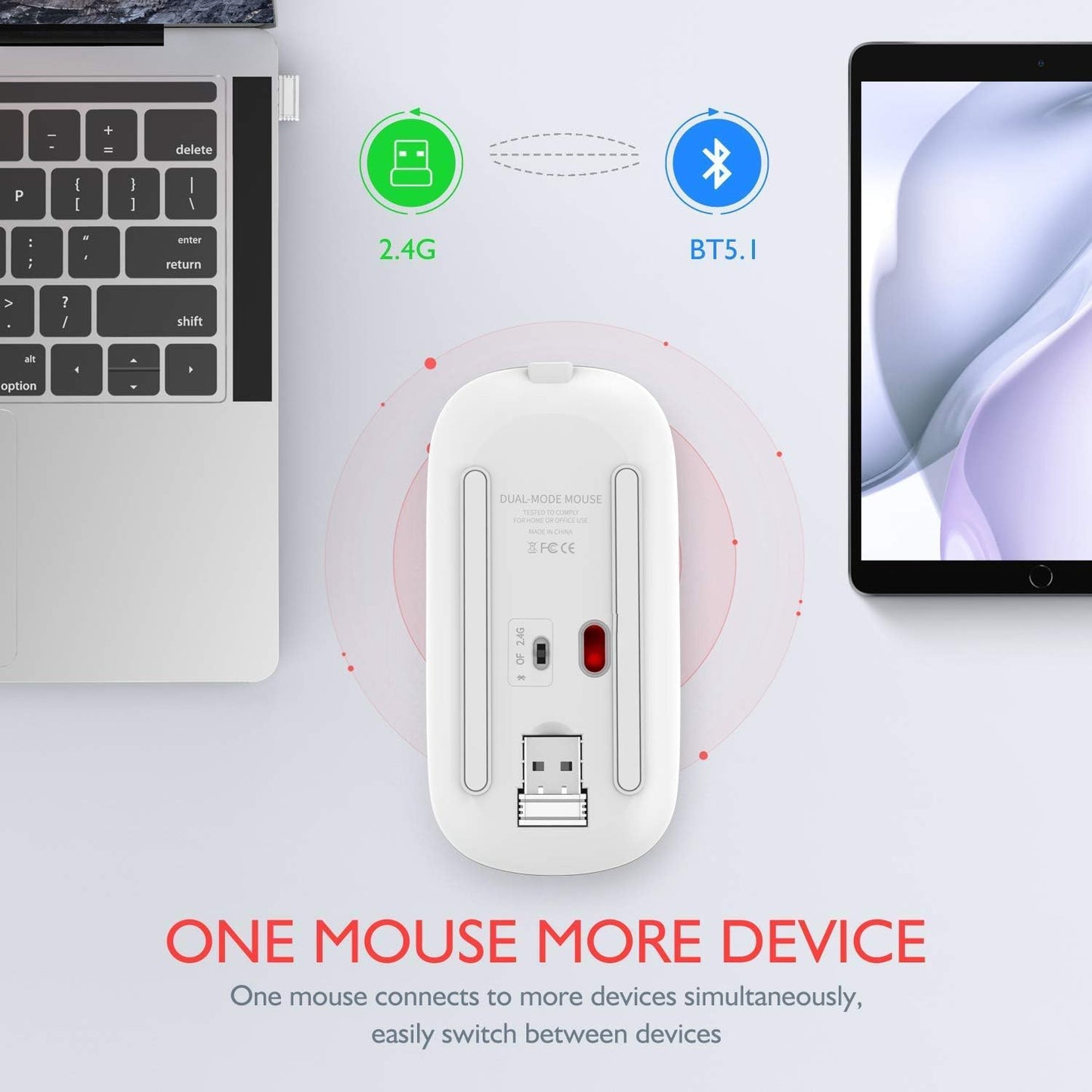 Qullqian 5.2/3.0 2.4GHz Wireless Bluetooth Mouse for MacBook Air/Mac/Pro/Laptop/Computer/PC,Rechargeable Dual Mode