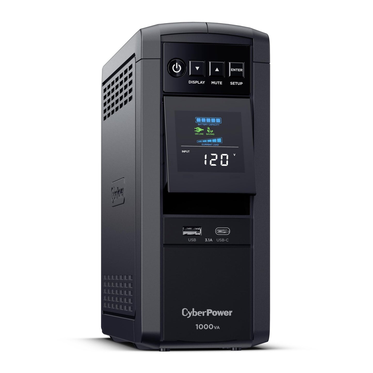 CyberPower CP1000PFCLCD PFC Sinewave UPS Battery Backup and Surge Protector, 1000VA/600W, 10 Outlets, AVR, Mini-Tower, UL Certified