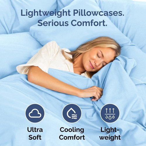 King Standard Pillow Cases - Soft Hotel Quality Covers | Comfy, Fade-Free & Wrinkle Resistant - Light Blue Set of 2