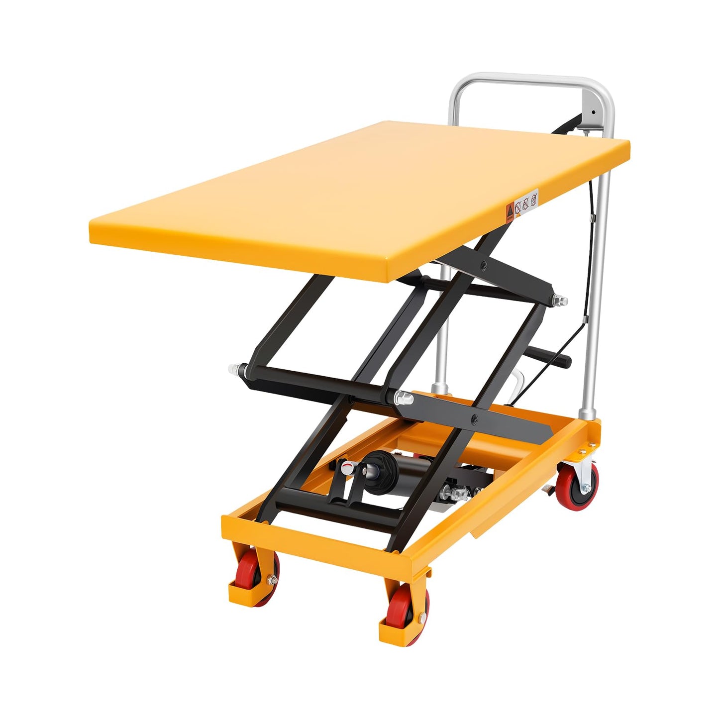 Hydraulic Lift Table Cart,700lbs Capacity, 49.6in Lifting Height, Single Scissor Hydraulic Lift Table with Less Noise Locking Wheels, Lifting Devices for Material Handling and Transportation