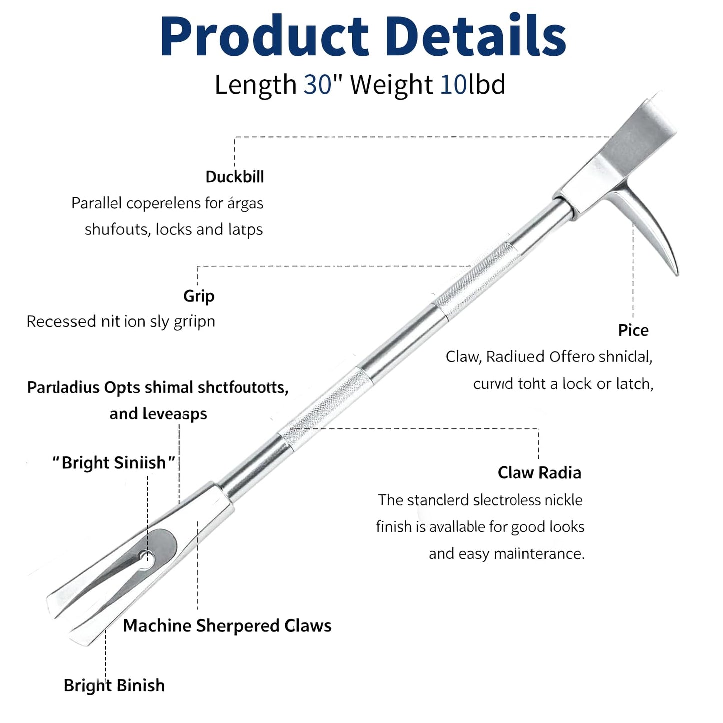 30" Halligan Bar, Heat Treated Forged Carbon Steel Halligan Tool, Galvanized Rustproof One-Piece Construction for Fire Rescue, Emergency, Outdoor Use, Home Safety and Construction Work