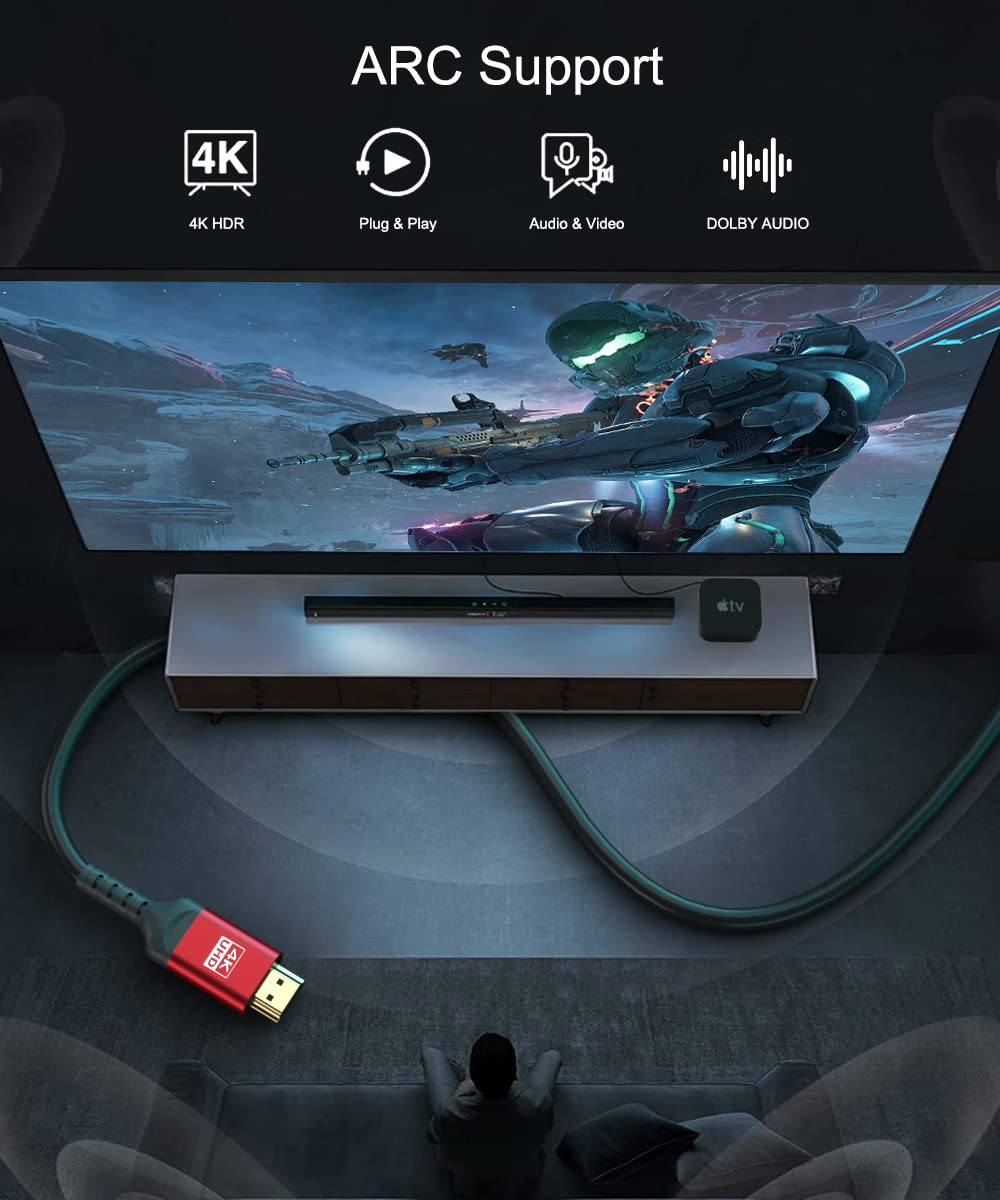 50FT 4K HDR10 HDCP2.2, CL3 HDMI Cable, High Speed with & Rated for in-Wall Installation, Compatible with Roku TV