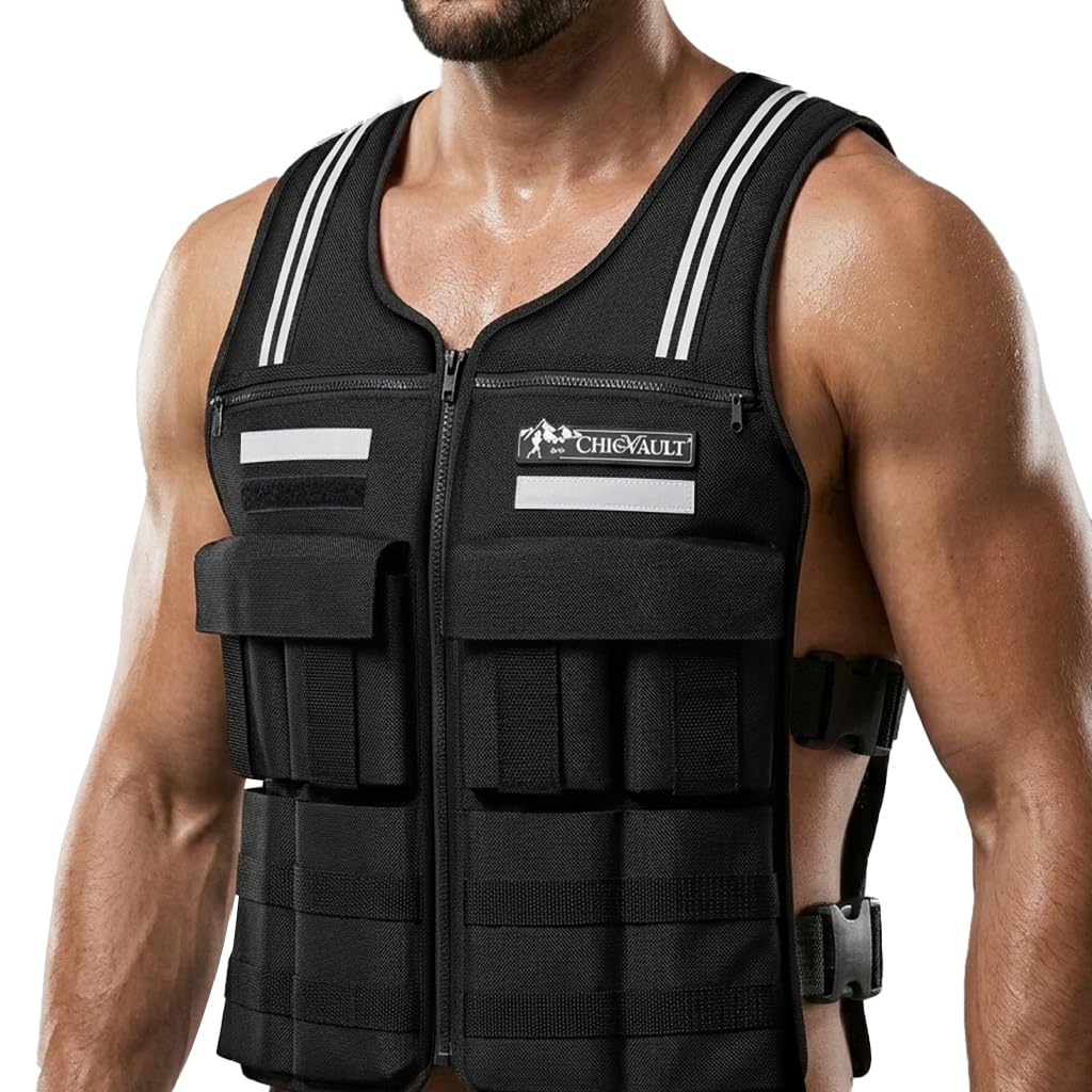 CHICVAULT Adjustable Weighted Vest for Men Women (2-20LB),Soft Silicone Counterweight-providing a snug,comfortable fit,Removable & No-Bounce Design, Rucking, Running, Strength Training, Gym, with Reflective Strip(2-20LB)