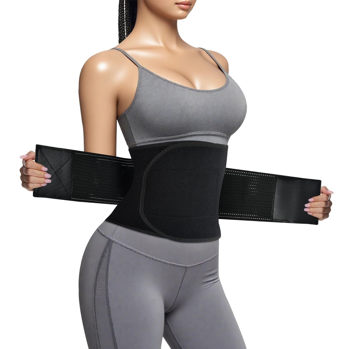 LKV Waist Trainer for Women Working Out - Thick Sweat Band & Slimming Sweat Belt - Body Shaper Waist Trimmer for Lower Belly Fat - Black