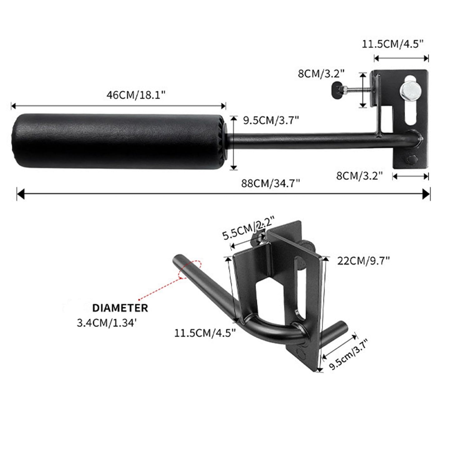 Single Leg Squat Roller for Squat Rack,Extended Length Leg Press Attachment Power Rack Attachments,Bulgarian Split Squat for Home Gym & Leg Training-fu (1" / 26mm Hole)
