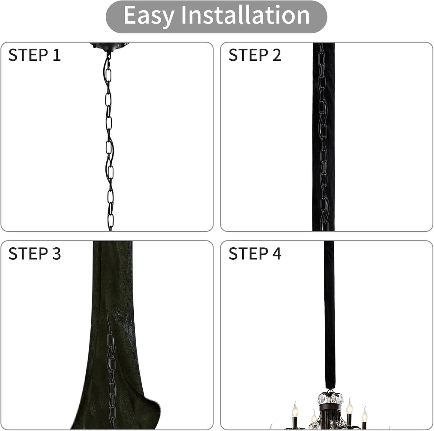 2 39.4 inches NICENEEDED PCS Chandelier Fabric Cord Cover, Black Chandelier Chain CoverChain Cable Sleeve, Velvet Cloth