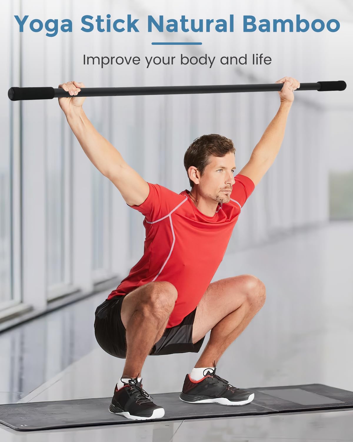P Polerden Yoga Stick Sturdy Steel 5ft, Exercise Stick with Non-Slip Ends, Adjustable Stretch Stick for Mobility, Exercise Dowel for Physical Therapy, Balance Pole and Yoga Bar for barra para hacer ejercicio