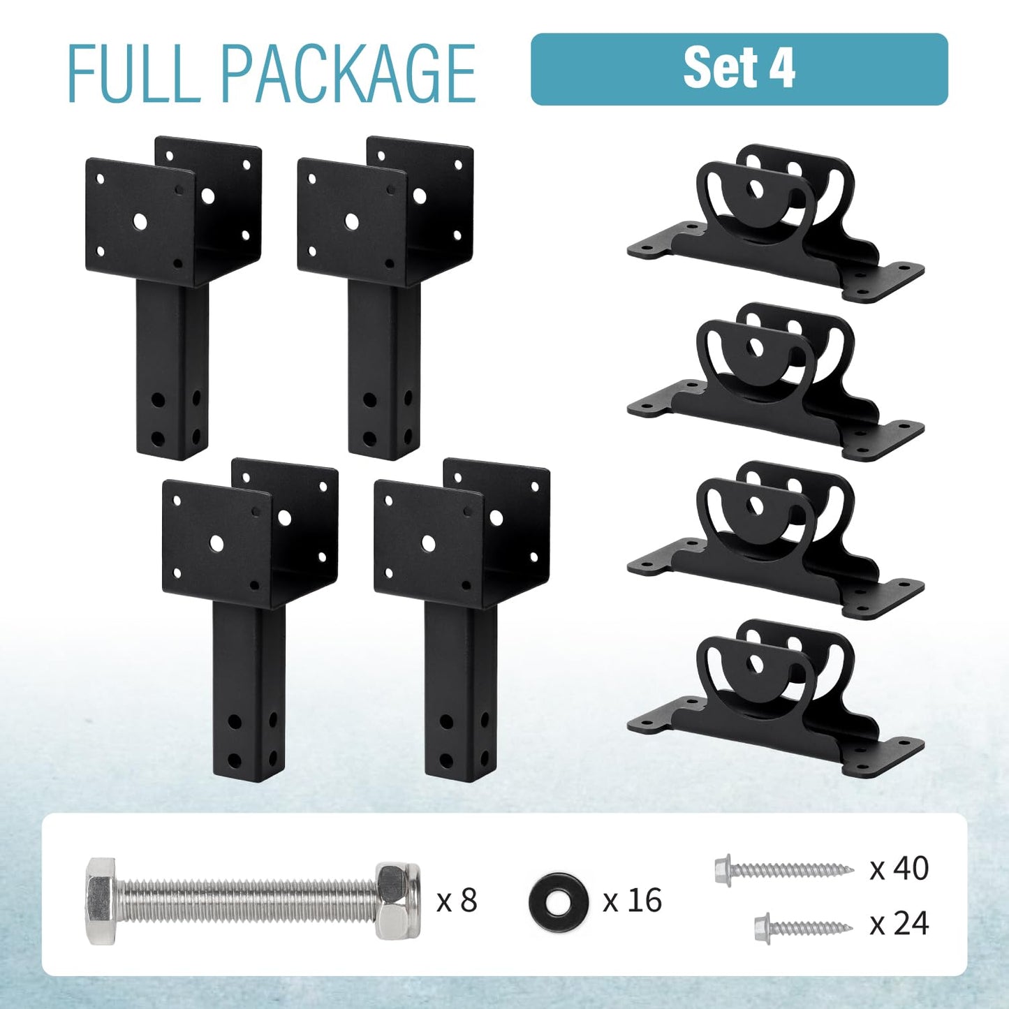 4 Pack 304 Stainless Steel 4x4 Heavy Duty Roof Riser Brackets Kit, Adjustable Roof Riser Beam Mount Brackets for Roof Pergola Gazebo (Black)