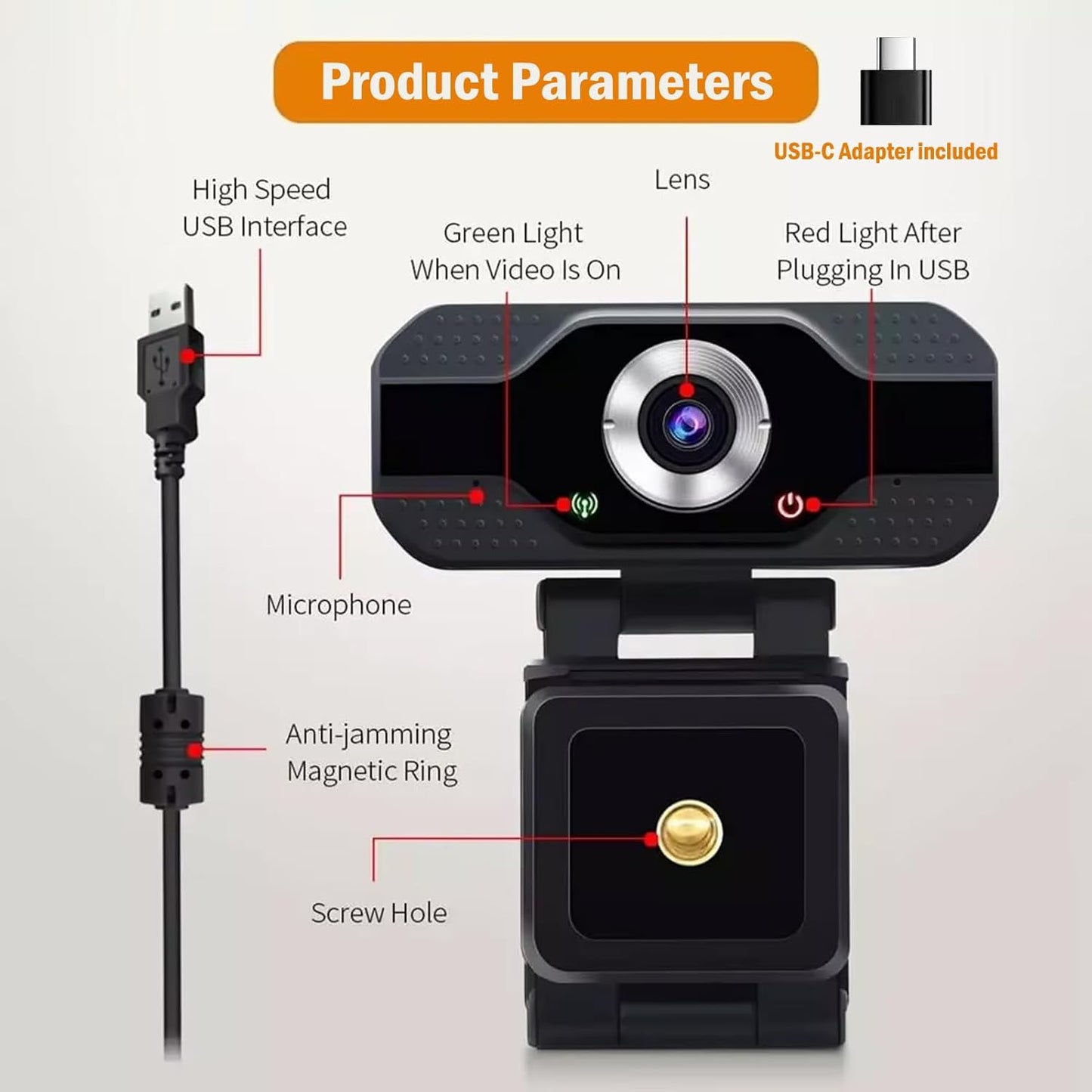 YOUPECK 1080P HD Webcam with Microphone, Noise Cancellation, Privacy Cover, Wide-Angle Lens, Auto Light Correction