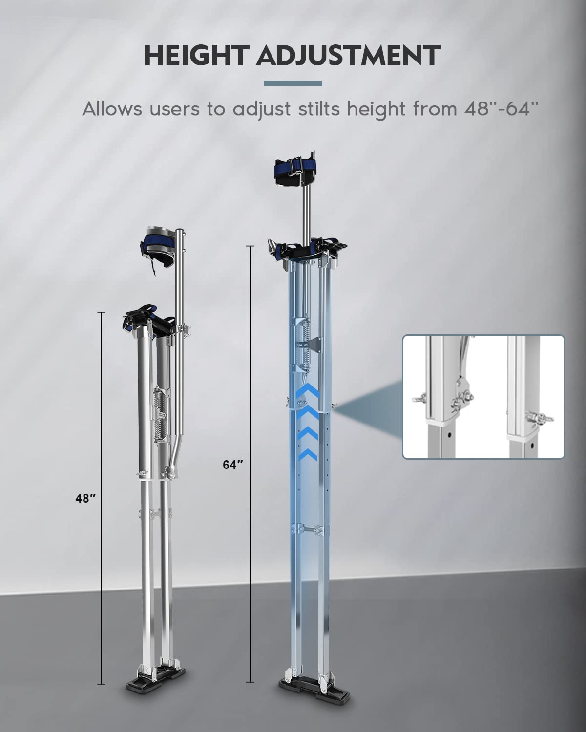GCCSJ Drywall Stilts, 48''-64'' Drywall Stilts for Adults Adjustable Heights Aluminum Stilt for Painting Painter Pruning Branches or Cleaning