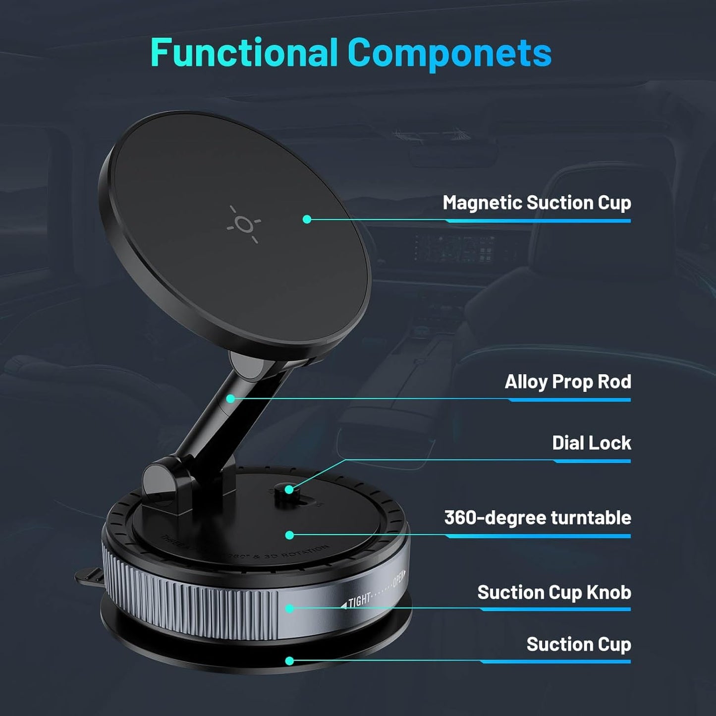 Crazytree 360Adjustable Magnetic Phone Holder for Car, Suction Cup Phone Mount, Foldable Vacuum Magnetic Phone Holder